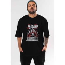ankhisesLa Casa De Papel (2) Ön Baskılı Siyah Oversize T-Shirt Bisiklet Yaka Erkek Kadın