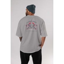 Ankhises Darth Vader Gym Arka Baskılı Gri Oversize T-Shirt Bisiklet Yaka Pamuk Erkek Kadın