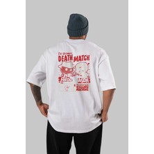 ankhises Freddy Vs Jason Arka Baskılı Beyaz Oversize T-Shirt Bisiklet Yaka Pamuk Erkek Kadın