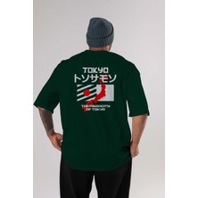 Ankhises The Megacity Tokyo Arka Baskılı Zümrüt Yeşili Oversize T-Shirt Erkek Kadın Bisiklet Yaka