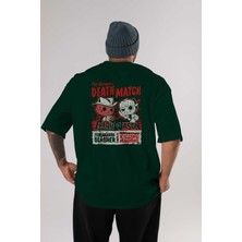 Ankhises Freddy Vs Jason Arka Baskılı Zümrüt Yeşili Oversize T-Shirt Bisiklet Yaka Erkek Kadın