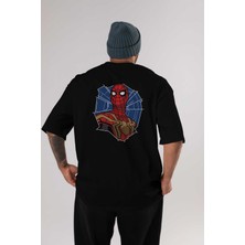 ankhisesSpiderman (29) Arka Baskılı Siyah Oversize T-Shirt Bisiklet Yaka Pamuk Erkek Kadın