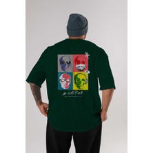 Ankhises Lets Rock Arka Baskılı Zümrüt Yeşili Oversize T-Shirt Unisex Erkek Kadın Bisiklet Yaka