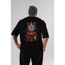 ankhisesIron Man (3) Arka Baskılı Siyah Oversize T-Shirt Bisiklet Yaka Pamuk Erkek Kadın
