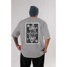 Ankhises Stormtrooper Playing Card Arka Baskılı Gri Oversize T-Shirt Unisex Erkek Kadın Bisiklet Yaka