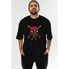 ankhisesSpiderman (17) Ön Baskılı Siyah Oversize T-Shirt Bisiklet Yaka Erkek Kadın