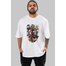 ankhisesSpiderman (31) Ön Baskılı Beyaz Oversize T-Shirt Bisiklet Yaka Erkek Kadın