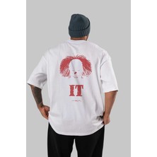 ankhises It Arka Baskılı Beyaz Oversize T-Shirt Bisiklet Yaka Pamuk Erkek Kadın