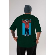 Ankhises Abraham Lincoln Arka Baskılı Zümrüt Yeşili Oversize T-Shirt Unisex Erkek Kadın Bisiklet Yaka