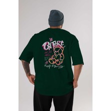 Ankhises On Fire Bear Arka Baskılı Zümrüt Yeşili Oversize T-Shirt Erkek Kadın Bisiklet Yaka