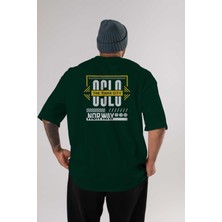 Ankhises Oslo Arka Baskılı Zümrüt Yeşili Oversize T-Shirt Erkek Kadın Bisiklet Yaka