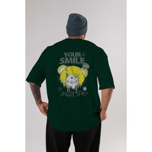 Ankhises Your Smile Bear Arka Baskılı Zümrüt Yeşili Oversize T-Shirt Erkek Kadın Bisiklet Yaka