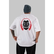 ankhisesLa Casa De Papel (8) Arka Baskılı Beyaz Oversize T-Shirt Bisiklet Yaka Pamuk Erkek Kadın