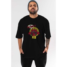 ankhisesDeadpool (1) Ön Baskılı Siyah Oversize T-Shirt Bisiklet Yaka Erkek Kadın