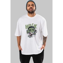 ankhisesHulk (8) Ön Baskılı Beyaz Oversize T-Shirt Bisiklet Yaka Erkek Kadın