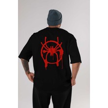 ankhisesSpiderman (32) Arka Baskılı Siyah Oversize T-Shirt Bisiklet Yaka Pamuk Erkek Kadın