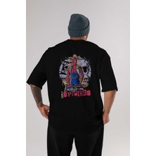 ankhisesSpiderman Rock Arka Baskılı Siyah Oversize T-Shirt Bisiklet Yaka Pamuk Erkek Kadın