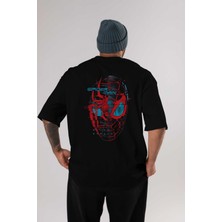 ankhisesSpiderman (14) Arka Baskılı Siyah Oversize T-Shirt Bisiklet Yaka Pamuk Erkek Kadın