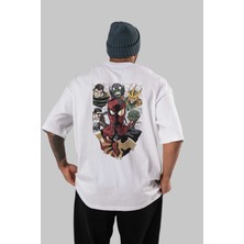 ankhisesSpiderman (31) Arka Baskılı Beyaz Oversize T-Shirt Bisiklet Yaka Pamuk Erkek Kadın