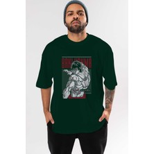 Ankhises Bakı Hanma Anime Ön Baskılı Zümrüt Yeşili Oversize T-Shirt Erkek Kadın