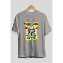 Ankhises Robo Zombie Ön Baskılı Gri Oversize T-Shirt Unisex Erkek Kadın Bisiklet Yaka