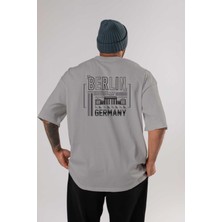 Ankhises Berlin Arka Baskılı Gri Oversize T-Shirt Unisex Erkek Kadın Bisiklet Yaka