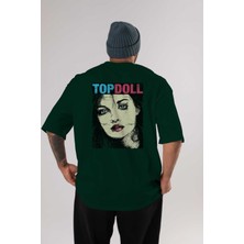 Ankhises Topdoll Streetwear Arka Baskılı Zümrüt Yeşili Oversize T-Shirt Erkek Kadın Bisiklet Yaka