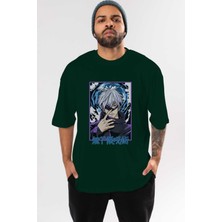 Ankhises Satoru Gojo 3 Anime Ön Baskılı Zümrüt Yeşili Oversize T-Shirt Erkek Kadın