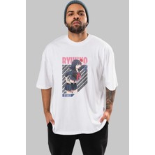 ankhisesRyuuko Matoi 6 Anime Ön Baskılı Beyaz Oversize T-Shirt Erkek Kadın