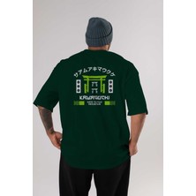Ankhises Kawaguchi Arka Baskılı Zümrüt Yeşili Oversize T-Shirt Unisex Erkek Kadın Bisiklet Yaka