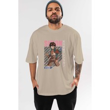Ankhises Simon 5 Anime Ön Baskılı Bej Oversize T-Shirt Erkek Kadın