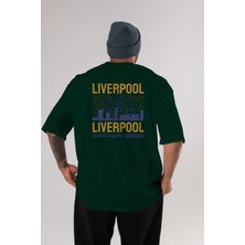 Ankhises Liverpool Arka Baskılı Zümrüt Yeşili Oversize T-Shirt Unisex Erkek Kadın Bisiklet Yaka