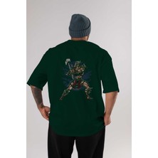 Ankhises Emperor Arka Baskılı Zümrüt Yeşili Oversize T-Shirt Unisex Erkek Kadın Bisiklet Yaka