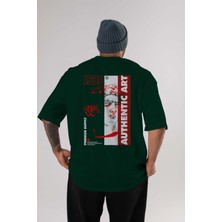 Ankhises Authentic Art Arka Baskılı Zümrüt Yeşili Oversize T-Shirt Unisex Erkek Kadın Bisiklet Yaka