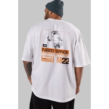 ankhises Need Space Arka Baskılı Beyaz Oversize T-Shirt  Erkek Kadın Bisiklet Yaka