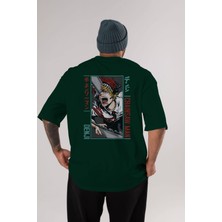 Ankhises Denji Chainsaw Man Anime Arka Baskılı Zümrüt Yeşili Oversize T-Shirt Pamuk Erkek Kadın