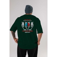 Ankhises Live The Capitalism Arka Baskılı Zümrüt Yeşili Oversize T-Shirt Unisex Erkek Kadın Bisiklet Yaka