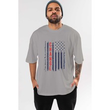 Ankhises Change Ön Baskılı Gri Oversize T-Shirt Unisex Erkek Kadın Bisiklet Yaka