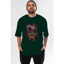 Ankhises Trıbal Anime Ön Baskılı Zümrüt Yeşili Oversize T-Shirt Erkek Kadın