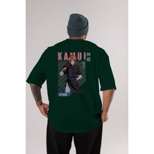 Ankhises Kamui Gıntama 1 Anime Arka Baskılı Zümrüt Yeşili Oversize T-Shirt Pamuk Erkek Kadın