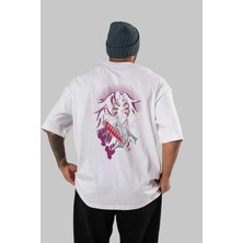 ankhises Kokushibo Anime Arka Baskılı Beyaz Oversize T-Shirt  Pamuk Erkek Kadın