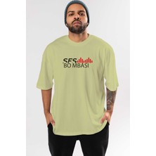 Ankhises Ses Bombası Ön Baskılı Bej Oversize T-Shirt Erkek Kadın Bisiklet Yaka