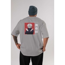 Ankhises Toge Inumaki Anime Arka Baskılı Gri Oversize T-Shirt %100 Pamuk Erkek Kadın