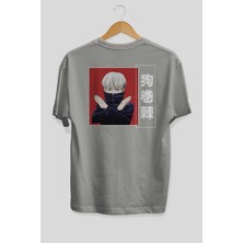 Ankhises Toge Inumaki Anime Arka Baskılı Gri Oversize T-Shirt %100 Pamuk Erkek Kadın