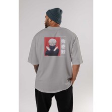 Ankhises Toge Inumaki Anime Arka Baskılı Gri Oversize T-Shirt %100 Pamuk Erkek Kadın