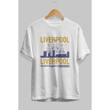 ankhisesLiverpool Ön Baskılı Beyaz Oversize T-Shirt  Erkek Kadın Bisiklet Yaka