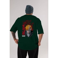 Ankhises Ichıgo Kurosakı Vızard Anime Arka Baskılı Zümrüt Yeşili Oversize T-Shirt Pamuk Erkek Kadın