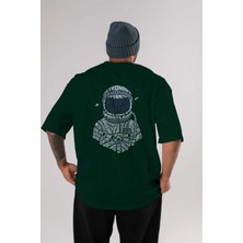 Ankhises Astronaut Arka Baskılı Zümrüt Yeşili Oversize T-Shirt Unisex Erkek Kadın Bisiklet Yaka