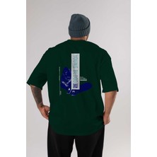 Ankhises Young Blood Arka Baskılı Zümrüt Yeşili Oversize T-Shirt Erkek Kadın Bisiklet Yaka