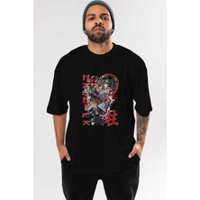 ankhises Demon Slayer Slayers Anime Ön Baskılı Siyah Oversize T-Shirt Erkek Kadın